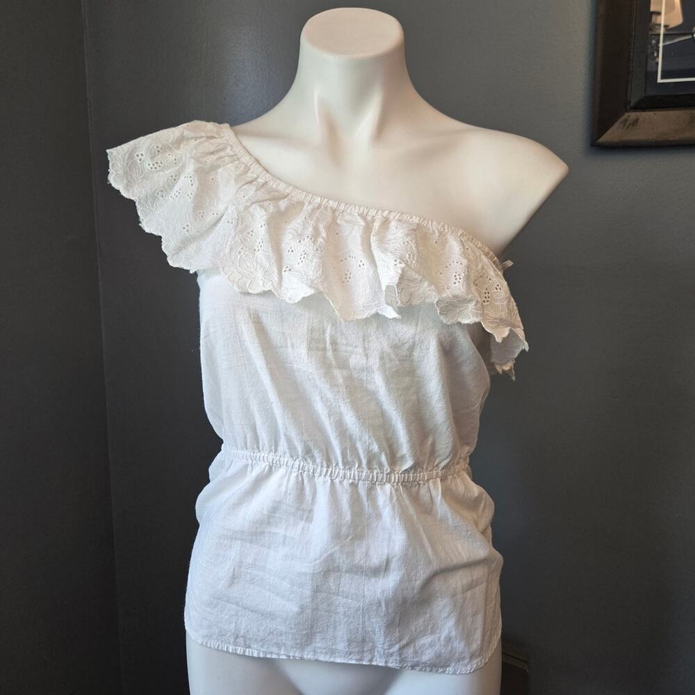 Poof One Shoulder Eyelet Lace Flouncy Top sz Small
